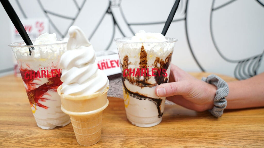 Delicious Milk shakes, Ice Cream Cones, and Ice Cream Sundaes from select Charleys Cheesesteaks locations.