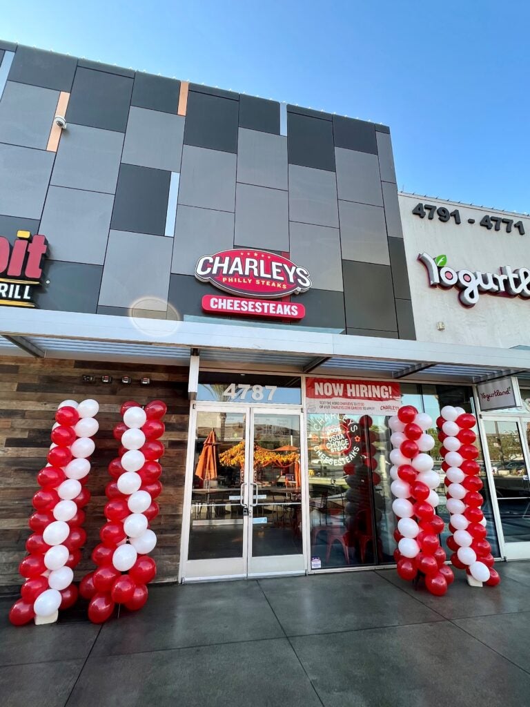 Balloons at the grand opening of Charleys Cheesesteaks and Wings at Azalea Shopping Center in South Gate, CA.